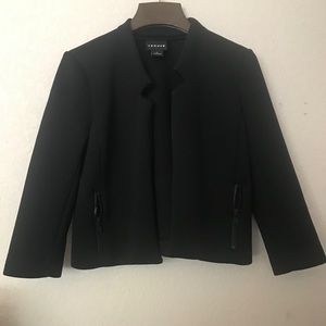 Trouve Size Medium Zip Pocket Open Front Blazer Jacket Black Career Work Short